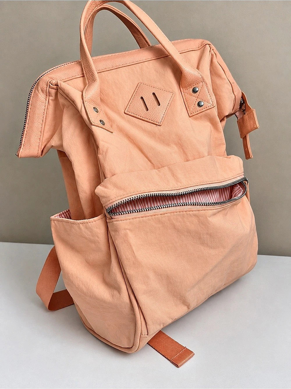 Spacious Peach Nylon-Style Backpack- Excellent condition